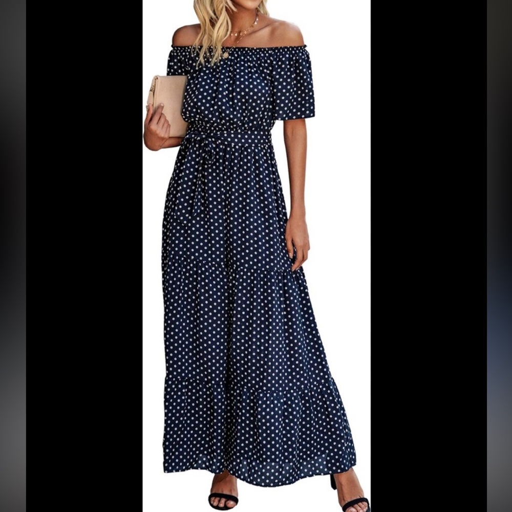 Blue and White Tiered A-Line Maxi Dress